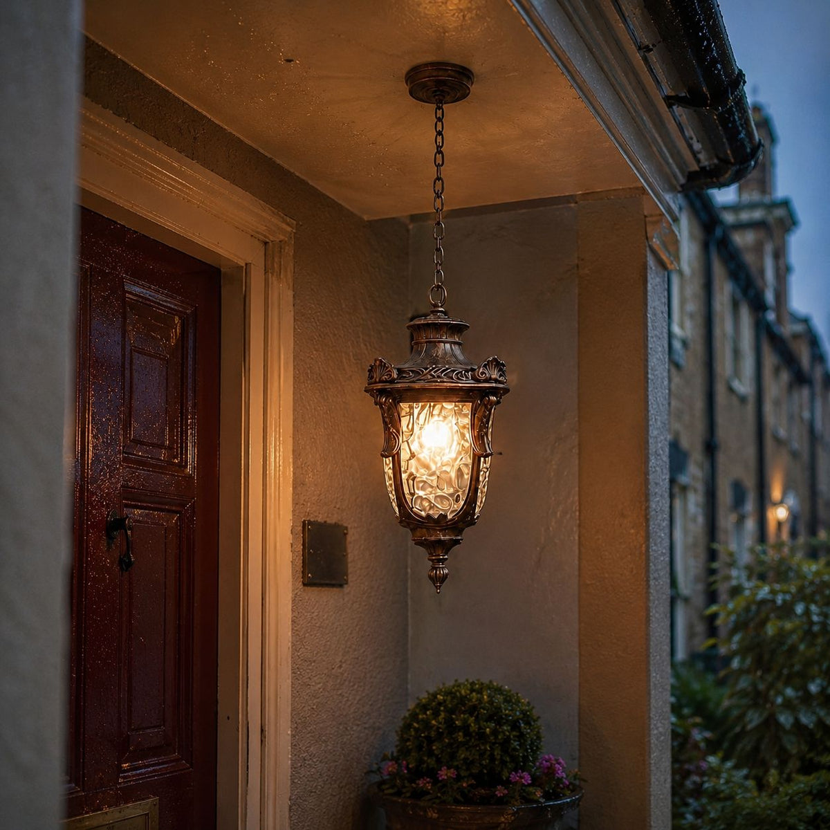 Outdoor Hammered Glass Pendant Lantern Porch Patio Weatherproof IP54