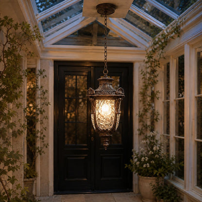 Outdoor Hammered Glass Pendant Lantern Porch Patio Weatherproof IP54