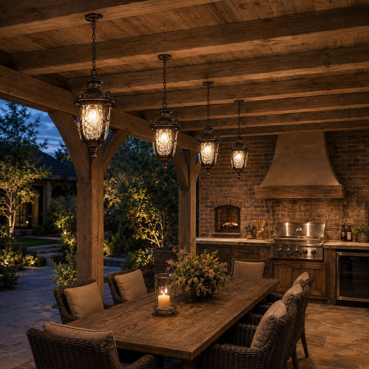 Outdoor Hammered Glass Pendant Lantern Porch Patio Weatherproof IP54