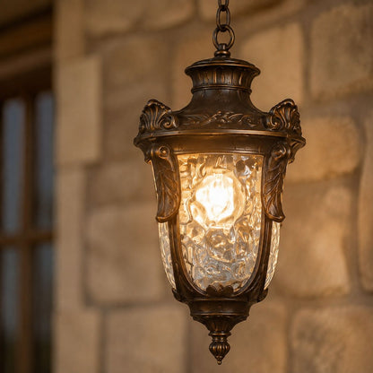 Outdoor Hammered Glass Pendant Lantern Porch Patio Weatherproof IP54