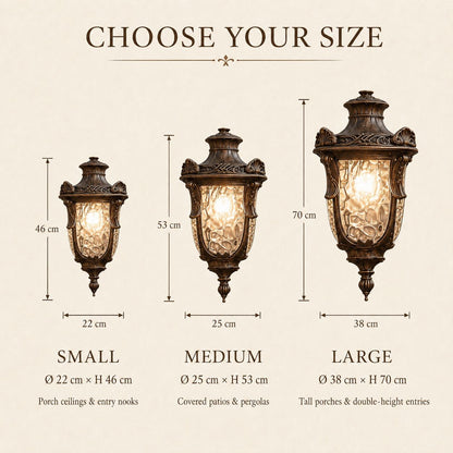 Outdoor Hammered Glass Pendant Lantern Porch Patio Weatherproof IP54