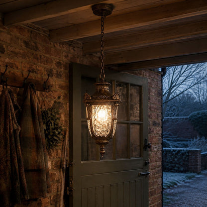 Outdoor Hammered Glass Pendant Lantern Porch Patio Weatherproof IP54