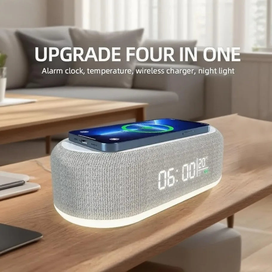 Wireless Charging Alarm Clock Night Light Bedside LED Indoor Lighting Home Decor Silent Movement