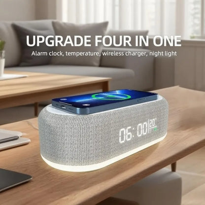 Wireless Charging Alarm Clock Night Light Bedside LED Indoor Lighting Home Decor Silent Movement
