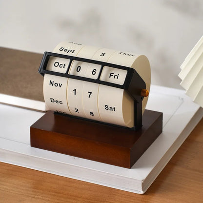 Wheel Perpetual Calendar Rotating Wood Desk Calendar