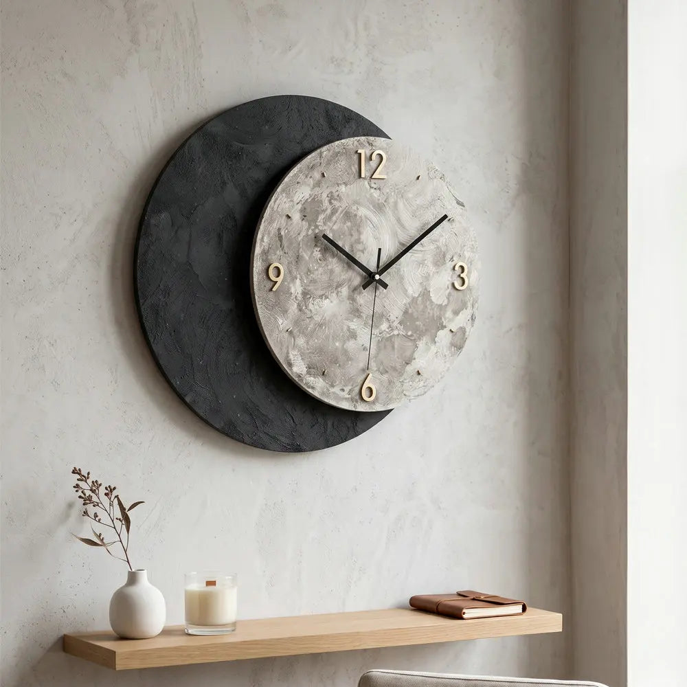 Black Moon Wooden Wall Clock 40cm Silent Non-Ticking Vintage Decor