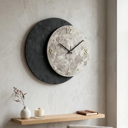 Black Moon Wooden Wall Clock 40cm Silent Non-Ticking Vintage Decor