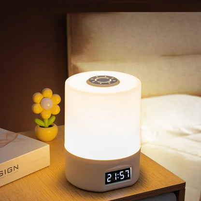 LED Desk Lamp with Clock USB Touch Dimmer Indoor Lighting Built-In Calendar