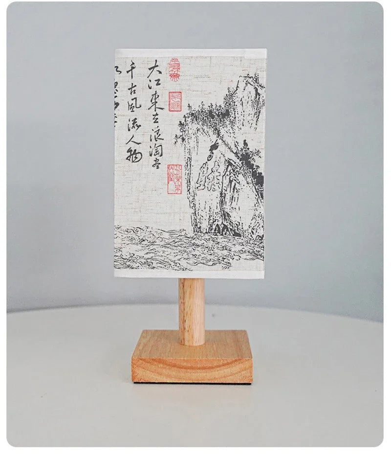 Chinese Style LED Table Lamp Dimmable Fabric Lampshade Square Bedroom Bedside Plug Night Light