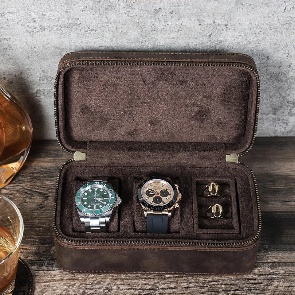 Genuine leather Watch Case Jewellery Travel Storage Box for Ring Earrings Cufflinks