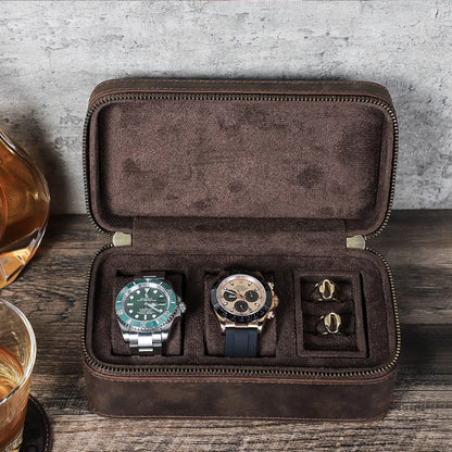 Genuine leather Watch Case Jewellery Travel Storage Box for Ring Earrings Cufflinks