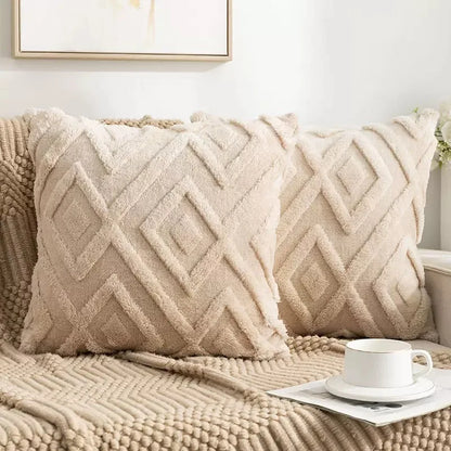 Artificial Plush Geometric Pattern Throw Pillow Covers Suitable for Various Occasions Such as