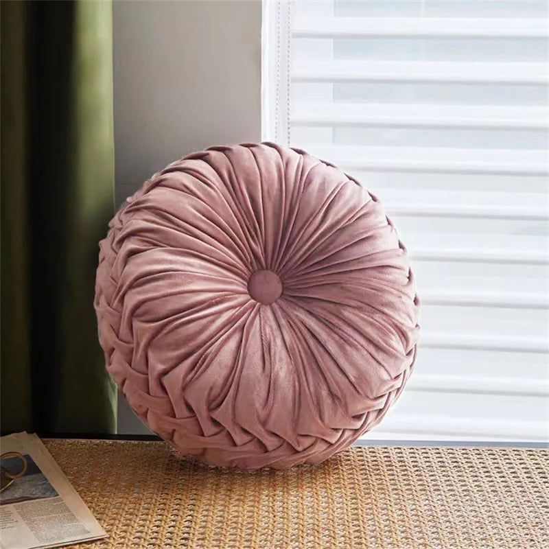 Pleated Velvet Pumpkin Cushion Round Floor & Chair Pillow 35cm