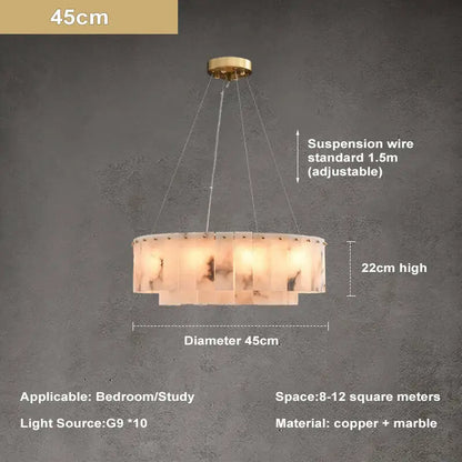 Natural Marble & Brass Ring Chandelier Pendant Light Round Linear & 2-Tier