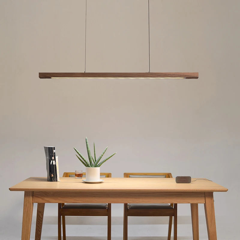Solid Wood Linear LED Pendant Light Dining Kitchen Office