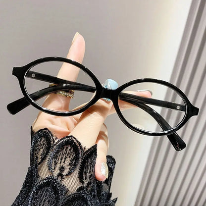 Y2K Retro Oval Frame Glasses Women Female Sweet Cool Eyewear Trend Reading Computer Anti Blue
