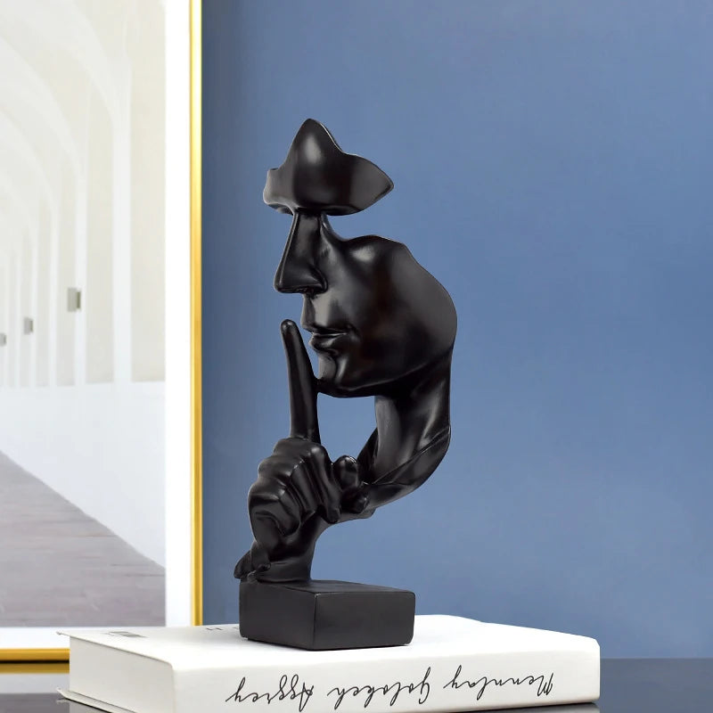 Thinker Statue Sculpture Silence Is Gold Resin Figurine Retro Home Office Desk Decor Ornament Gift