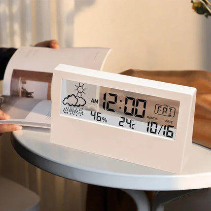 LED Thermometer Thermo-Hygrometer Multifunction Electronic Clock Temperature Humidity Meter