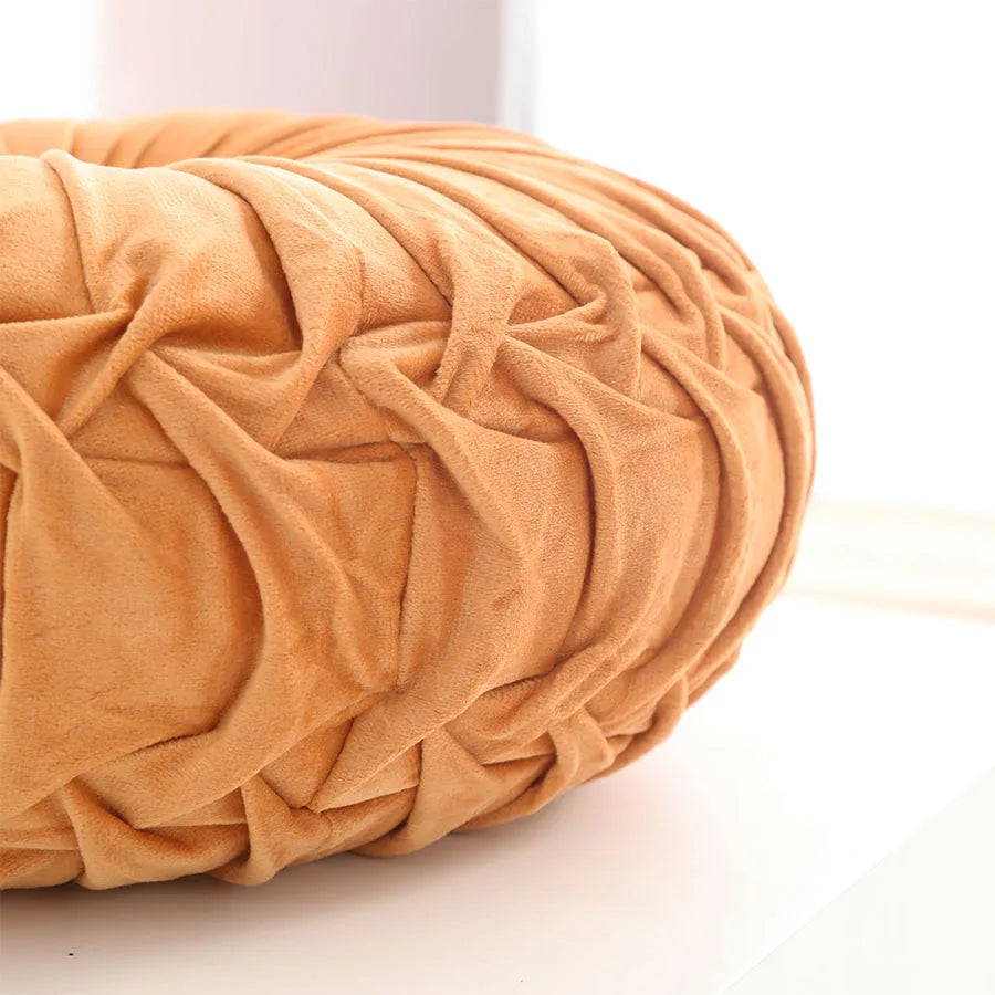 Pleated Velvet Pumpkin Cushion Round Floor & Chair Pillow 35cm