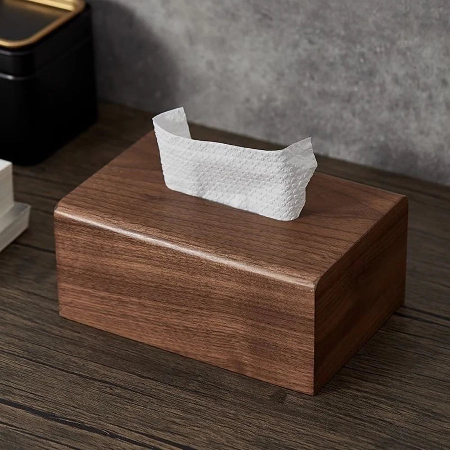 Walnut Wood Tissue Box Cover Desktop Storage Case