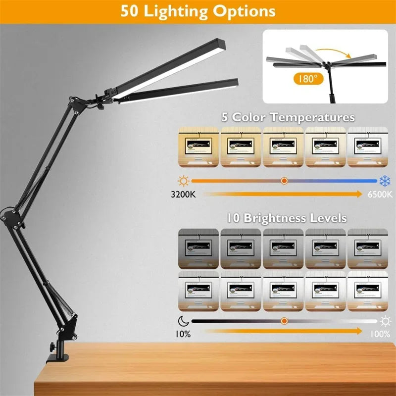 LED Clamp Desk Lamp – 5 Light Modes Auto Shut-Off Eye Protection