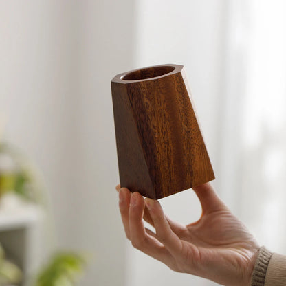 Walnut Wood Pen Pot Holder Desktop Organiser Basket Office Desk Stationery Storage Cup Pencil