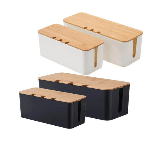 Large Wooden Cable Management Box Extra-Large Capacity Wooden-Style Cover Under-Desk Ready