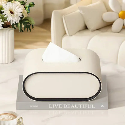 Leather Tissue Box Cover Oval Desktop Napkin Holder