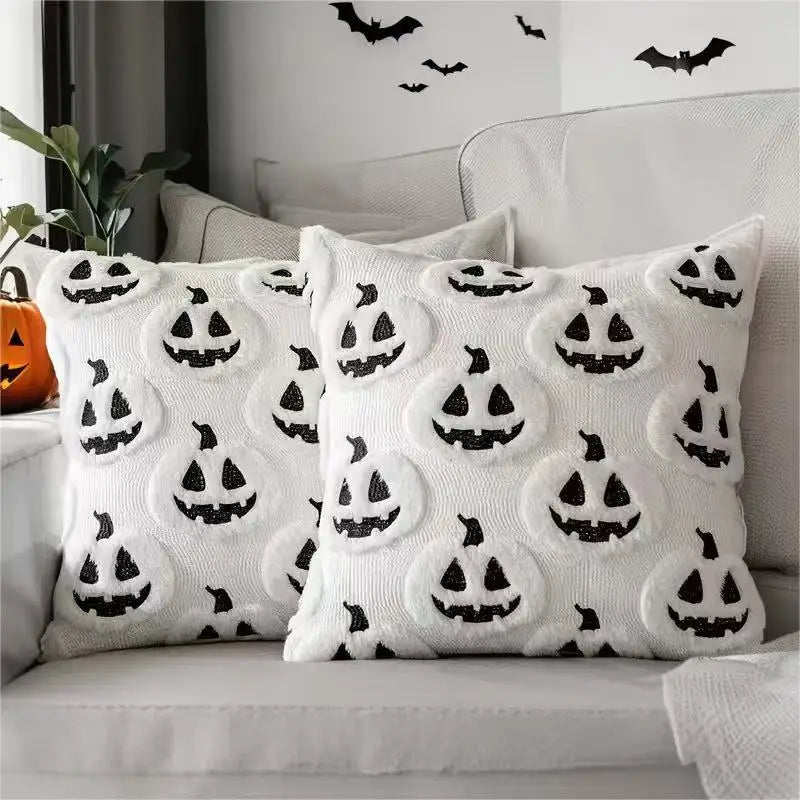 Fall Halloween Throw Pillow Covers Decorative Pumpkin Pattern Pillowcase Soft Plush Faux