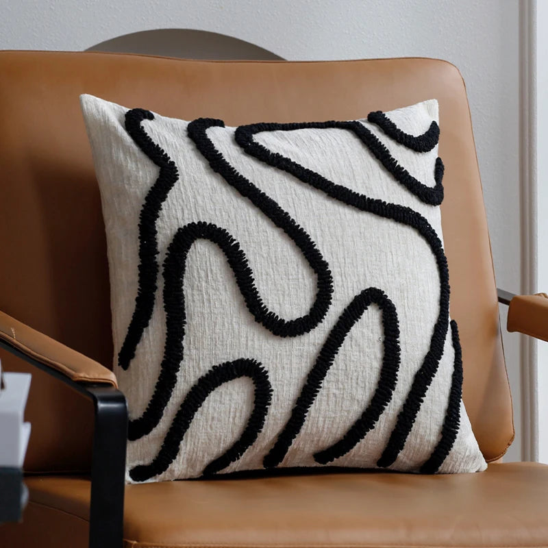 Boho Style Chenille Decorative Throw Pillow Cover Soft Geometric Lines Cushion Covers 45x45