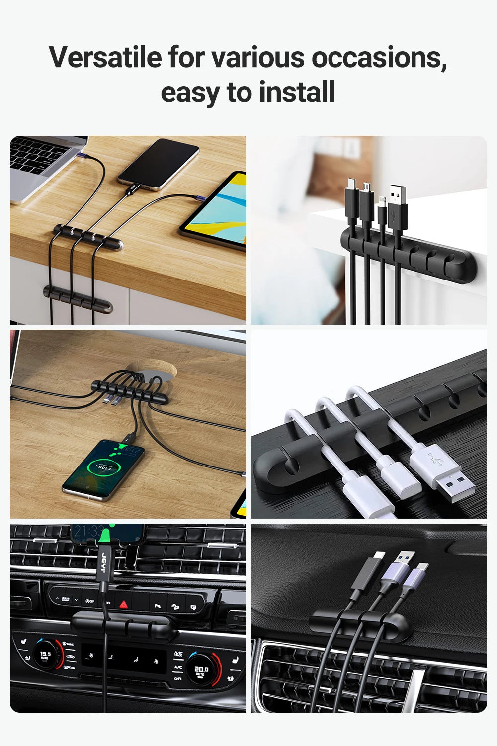 Cable Management Clips – Desk Cord Organiser for USB Cables