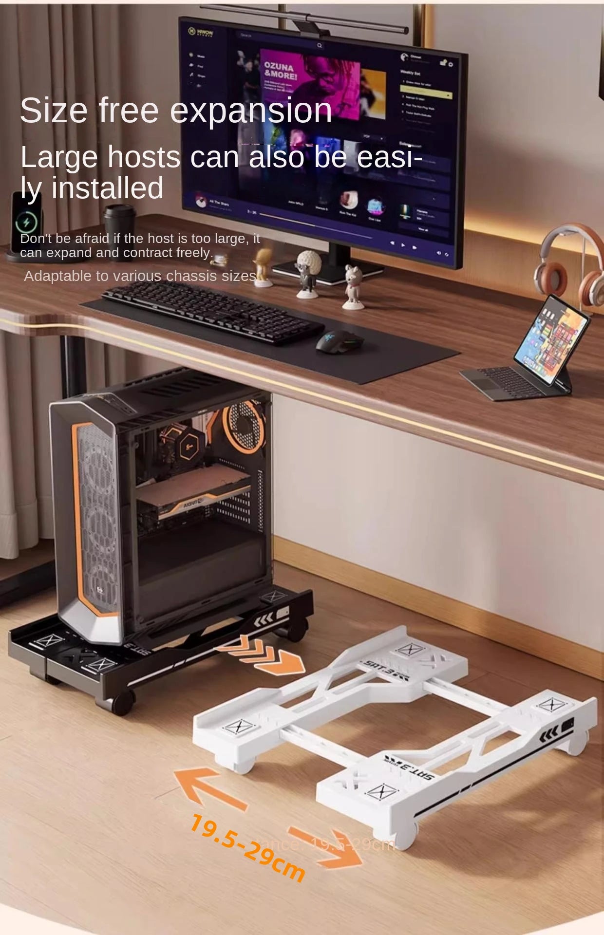 Adjustable CPU Stand with Wheels – Rolling PC Tower Holder