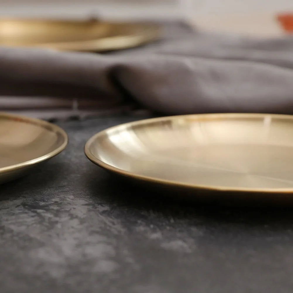 Gold Round Storage Tray For Desktop Decoration Jewelry Cosmetics Metal Modern Household Spare Parts