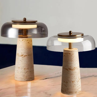 Mushroom Shaped Travertine Table Lamp Modern Natural Yellow Cave Stone Desk Indoor Decor Lighting