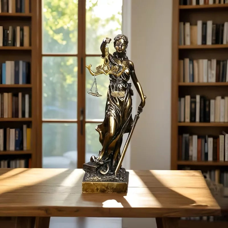 Lady Justice Themis Statue Lawyer Office Desk Ornament Retro Round Base Sculpture Home Decor Gift