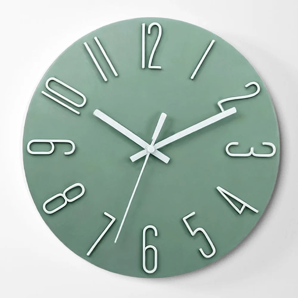 12 inch Minimalist Wall Clock 4mm 3D Numbers Silent Sweep Movement Perfect For Living Room Bedroom
