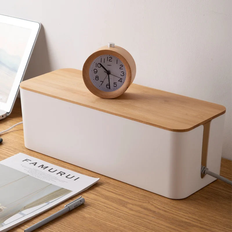 Wooden Cable Storage Box Hides Clutter Wooden-Style Finish Safe and Ventilated