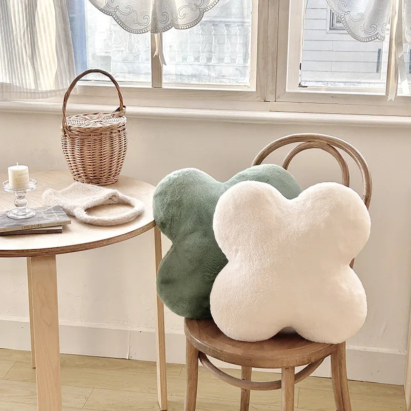Four-Leaf Clover Plush Cushion Faux Fur Sofa & Floor Pillow 30cm