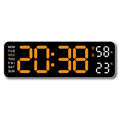9" LED Digital Wall and Alarm Clock Temp and Humidity Display Auto Dimmer USB Powered