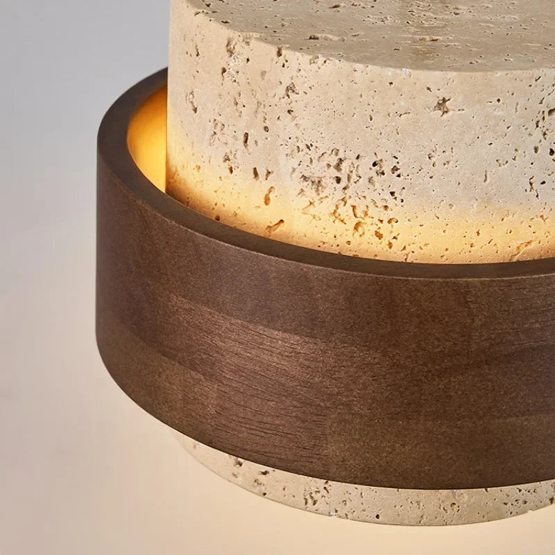 Japanese Wabi Sabi Stone LED Pendant Light Bedroom Bedside Walnut Wood Small Chandelier 3000K Warm