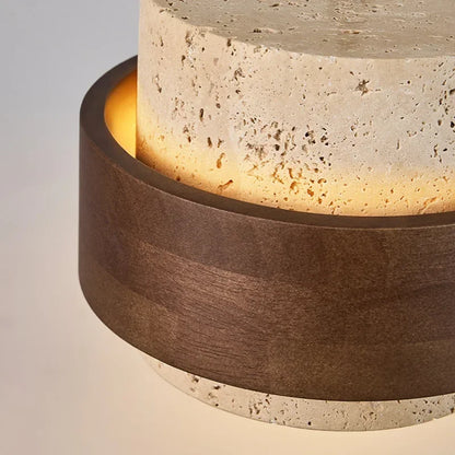 Japanese Wabi Sabi Stone LED Pendant Light Bedroom Bedside Walnut Wood Small Chandelier 3000K Warm