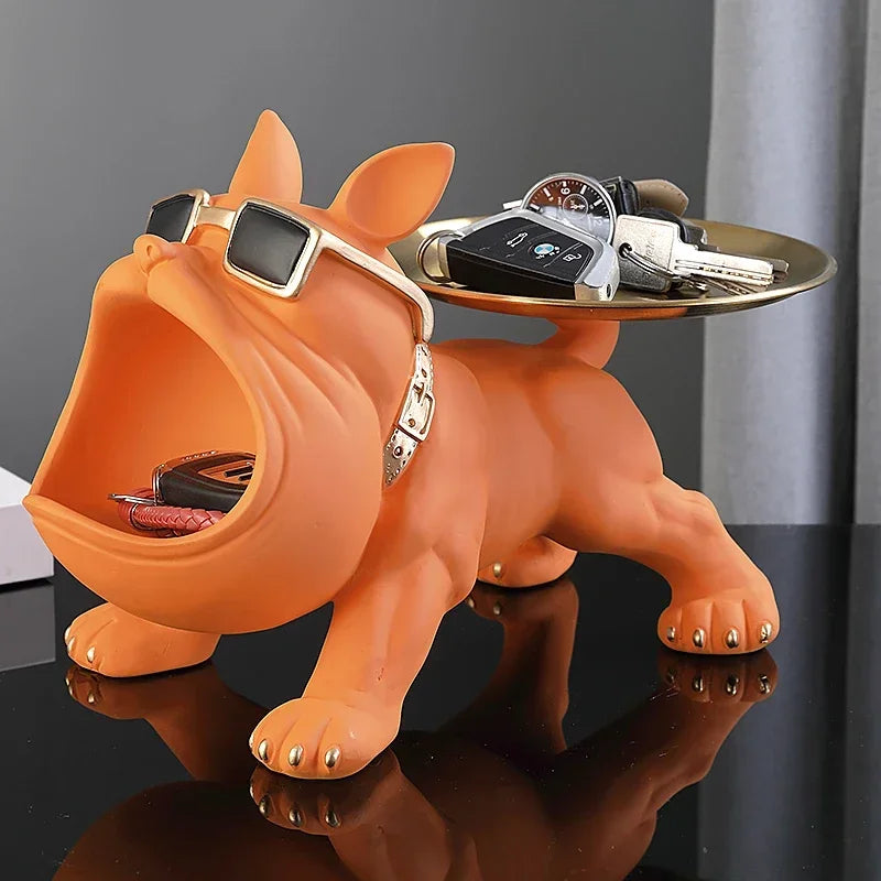 Bulldog Resin Statue Storage Tray