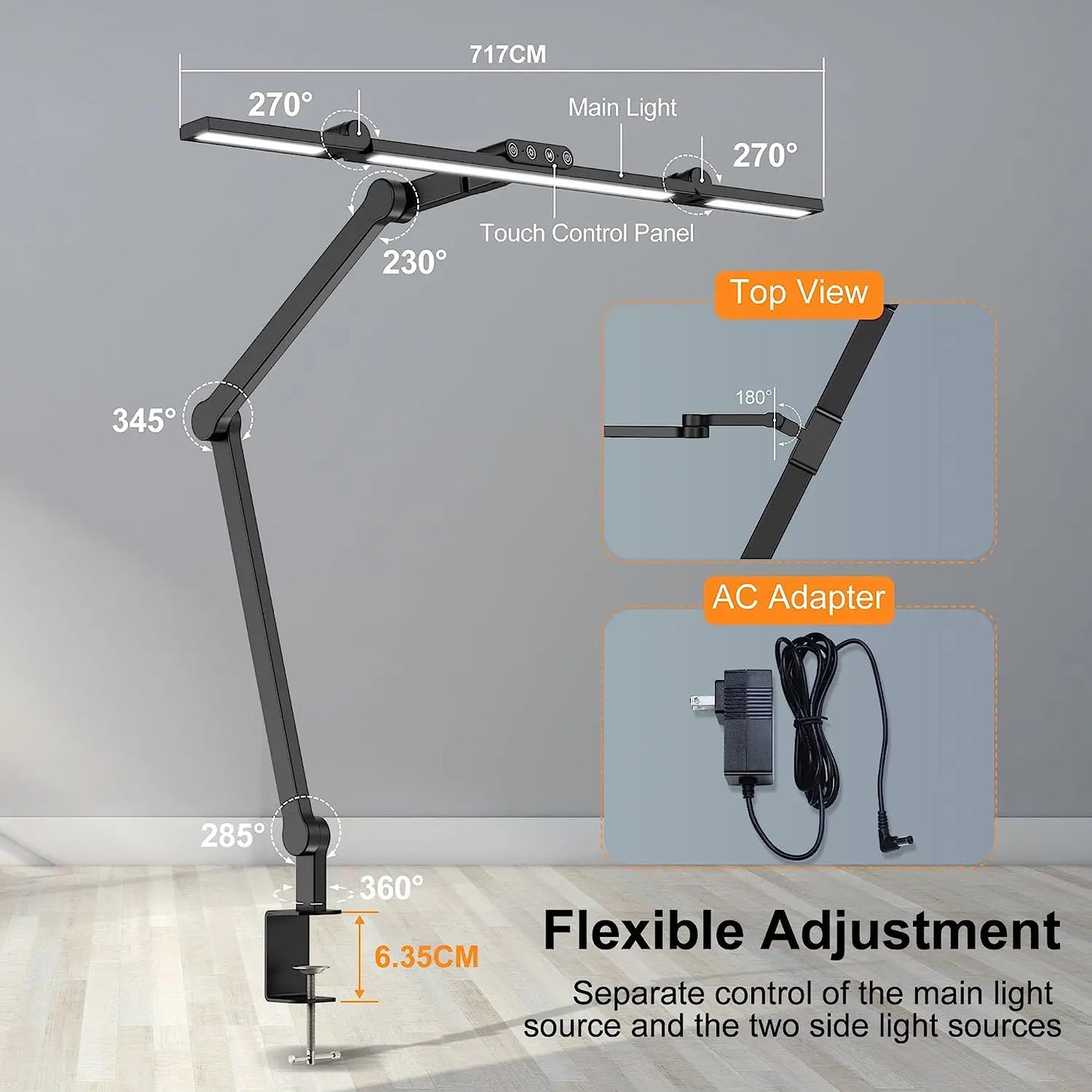 24W Wide Bar LED Desk Lamp – 5 Colour Temperatures Eye Protection