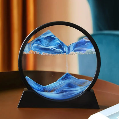3D Moving Sand Art Hourglass Mesmerising Flowing Calming Desk Decor Round Glass Design