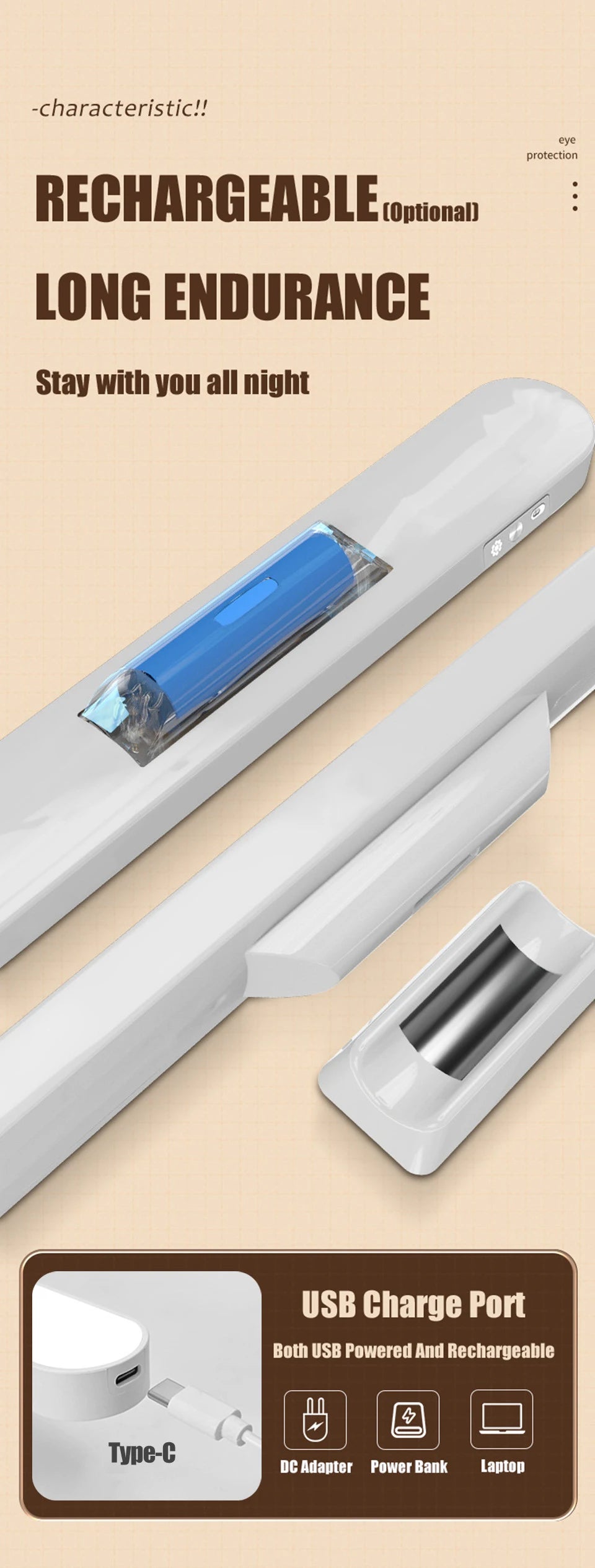 LED Magnetic Under Cabinet Light – USB Rechargeable Dimmable Strip