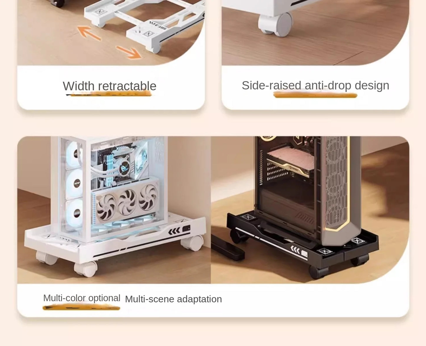 Adjustable CPU Stand with Wheels – Rolling PC Tower Holder