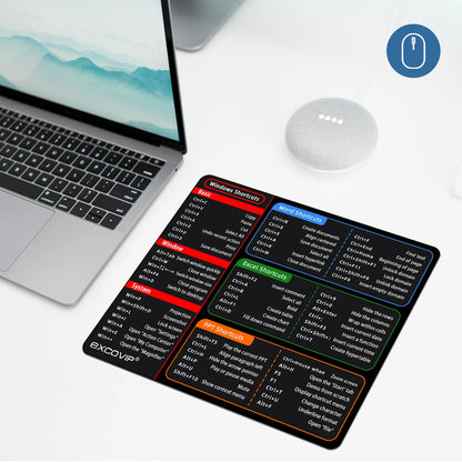 Excel Shortcuts Mouse Pad Built-In Shortcut Reference Non-Slip Rubber Base Study
