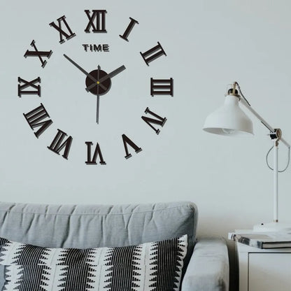 3D Acrylic Mirror Wall Clock Self-Adhesive DIY Large Round Layout Choice of Finishes