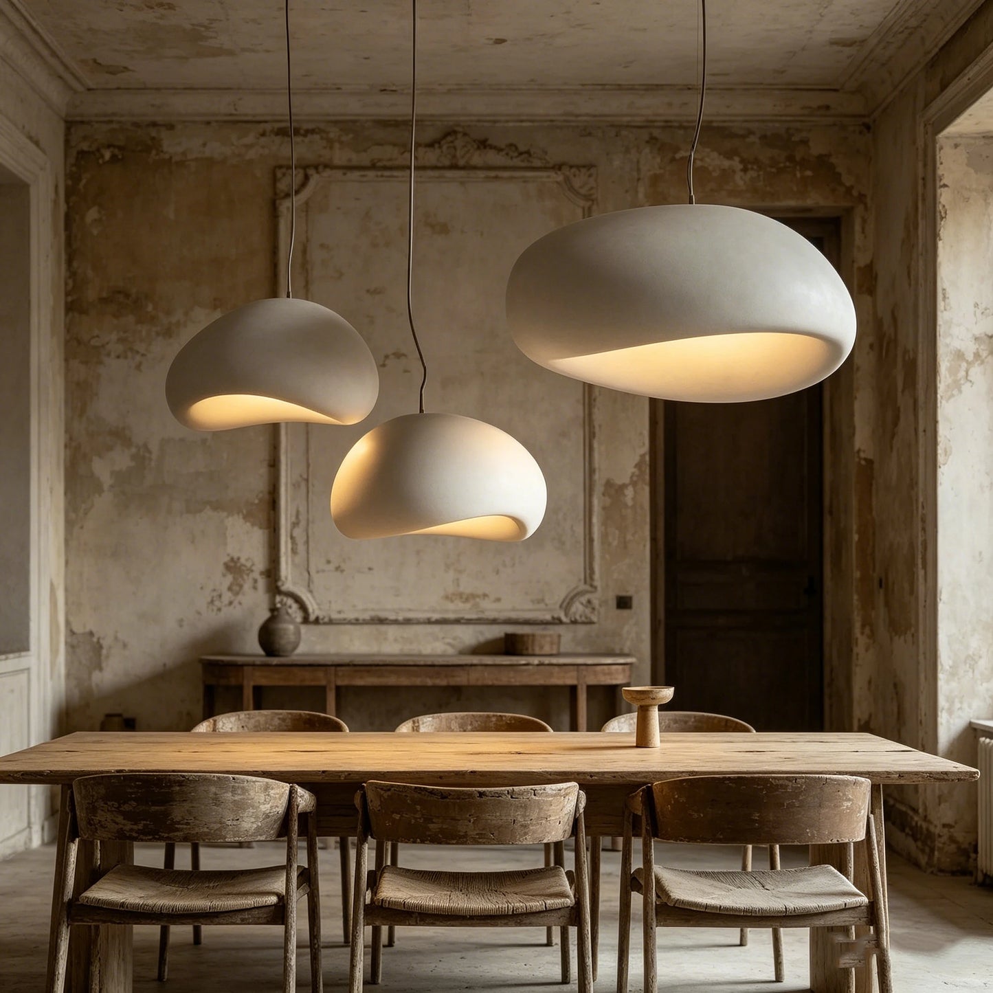Nordic Wabi Sabi LED Pendant Light Ceiling Chandelier Bedroom Living Room Grey White D30-D60 Modern