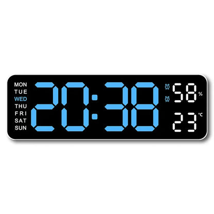 9" LED Digital Wall and Alarm Clock Temp and Humidity Display Auto Dimmer USB Powered